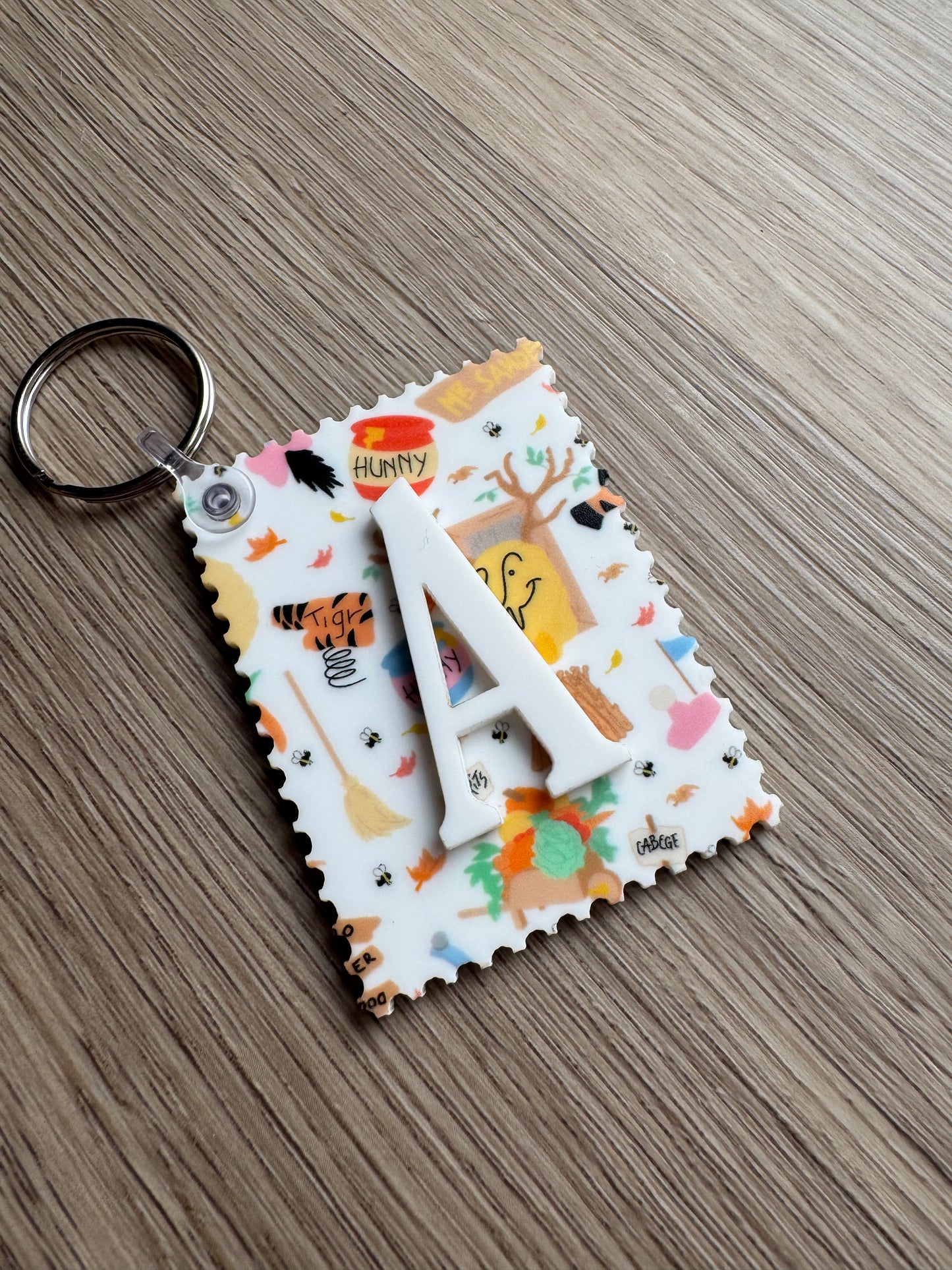 Pooh Stamp Initial Keychain