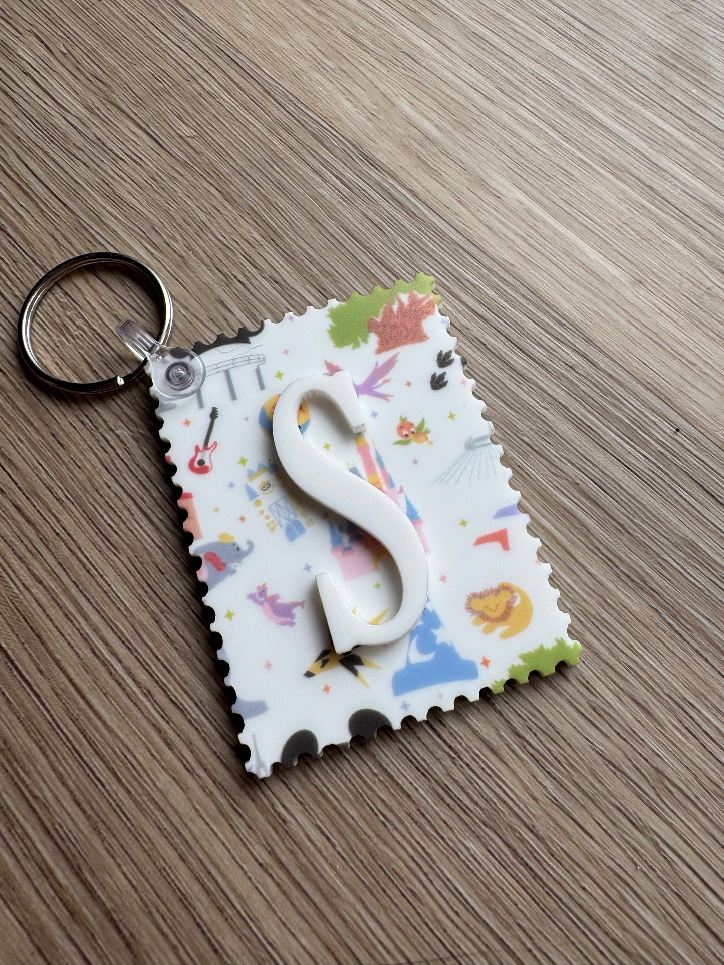 World Stamp Initial Keychain