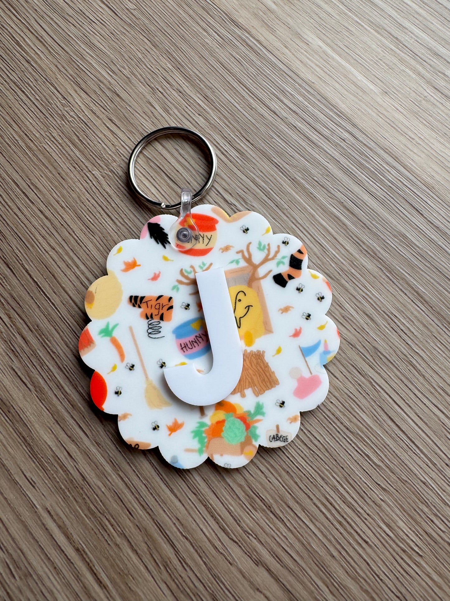 Pooh Scalloped Initial Keychain