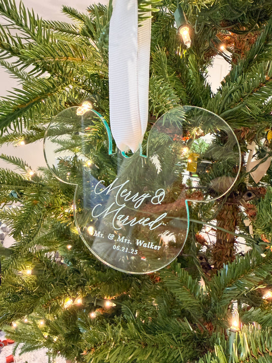 Merry and Married First Christmas Married Ornament